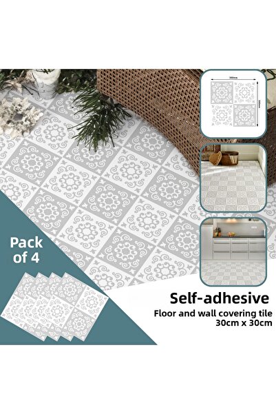 TechnoSmart 4 Pieces 30cm×30cm Self Adhesive LVT Floor Wall Covering Kitchen Bathroom Tile Sticker