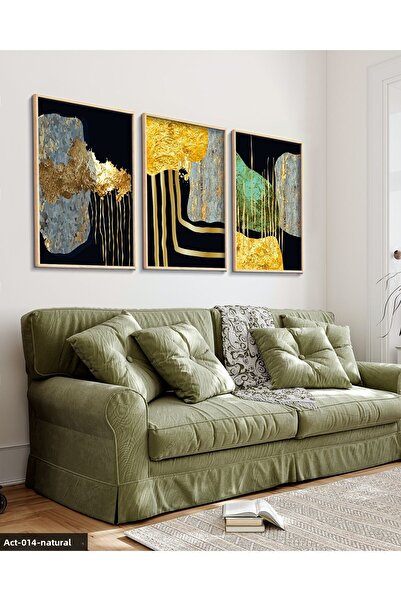Evinemoda Abstract Gold Patterns 3 Piece Painting with Wooden Frame Act