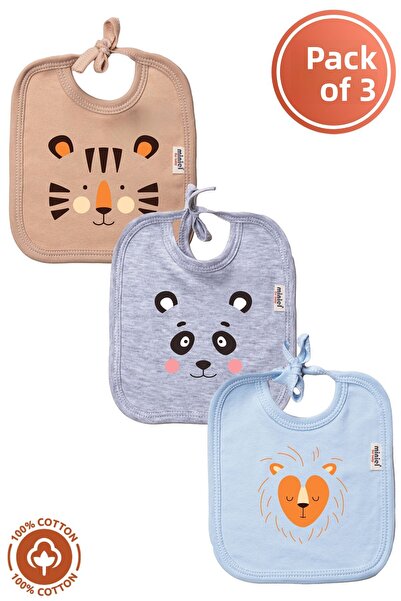 Miniel 0-3 Months Unisex Baby Bib - Organic Cotton Animal Figured Combed Cott...