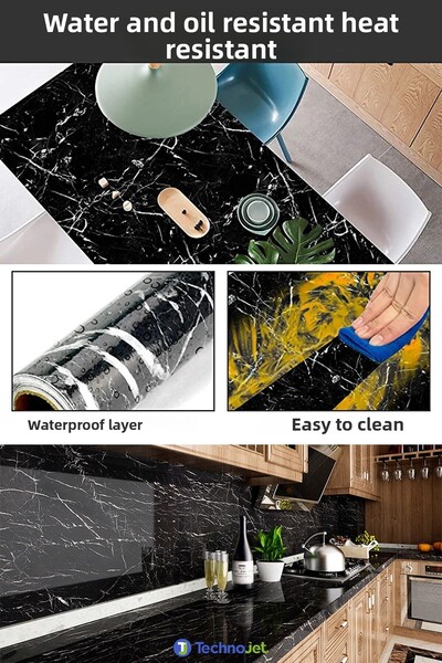 Technojet Self Adhesive Black Marble Pattern Kitchen Bathroom Countertop Wall Table Veneer 60cmx500cm