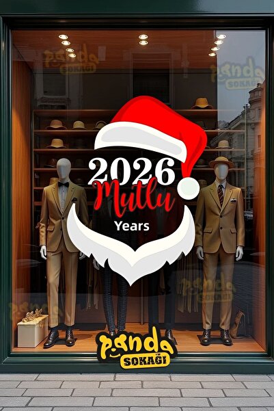 PANDA SOKAĞI Autocolant din sticlă pentru vitrină de Anul Nou 2026, autocolan...