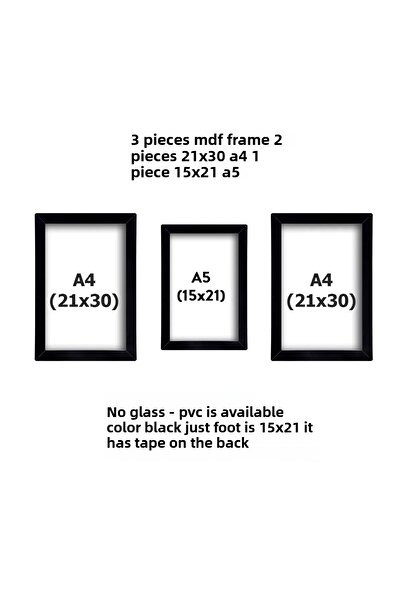yhfoto 3 Pieces Black Frame - 2 Pieces 21x30 A4 - 1 Piece 15x21 A5 MDF Frame