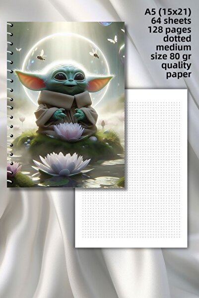 daily notebook دفتر مدرسي منقط من YODA، 64 ورقة/128 صفحة حلزونية مقاس A5 متوس...