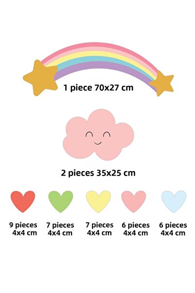 Tilki Dünyası Αυτοκόλλητο τοίχου για παιδικό δωμάτιο Cute Clouds Rainbow And Hearts