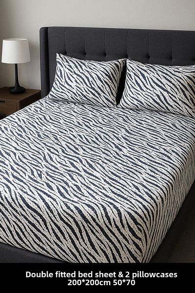 MixCotton Home Double Elastic Cotton Poplin Fabric Sheet and 2 Pillows