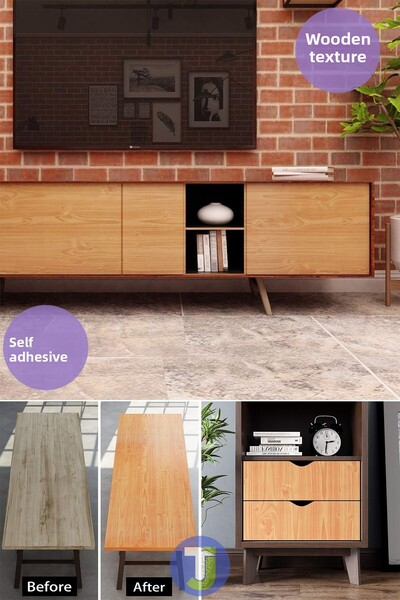 Technojet Self Adhesive Wood Look Kitchen Bathroom Countertop Wall Cabinet Table Veneer 60X300cm