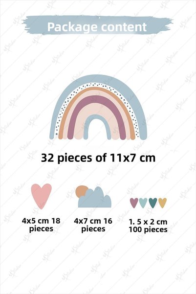 MSticker Boho Rainbow Hearts and Figures Kids Baby Room Wall Sticker Set, Rainbow in Pastel Colors