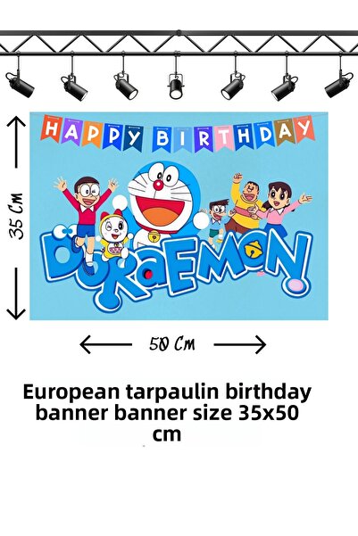 snowparty Χαριτωμένο πανό γενεθλίων με θέμα την ρομπότ γάτα Ντοραέμον