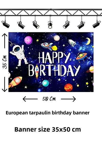 snowparty Πανό γενεθλίων με θέμα τον αστροναύτη και το διαστημικό κοσμικό γαλ...