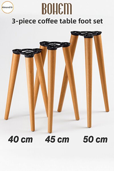 Badem10 Set of 3 (Painted) Zigon Coffee Table Leg Set Wooden Pouf Leg Table Legs with Angled Central Connection Apparatus