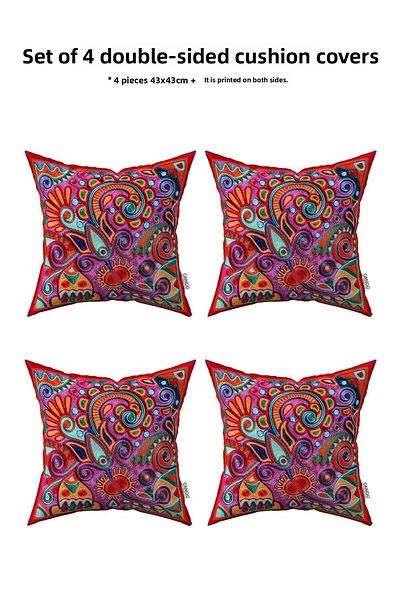 Cango Home Ethnic Motif Vintage Patterned 4-Piece Throw Pillow Cover Set - Red 4Kmbs329-