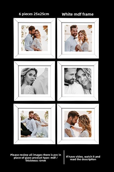 Bytwo 6 Pieces 25x25 Frame - Square Frame - MDF White Frame - Multiple Photo Frame Set