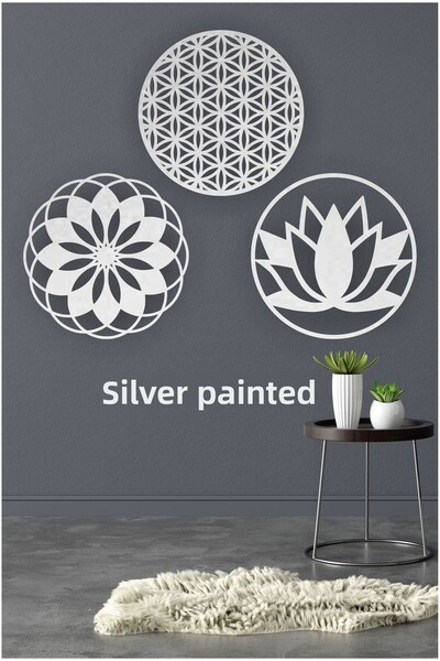 UNT Ξύλινο λουλούδι λωτού, λουλούδι της ζωής και μάνταλα τριπλό διακοσμητικό ...