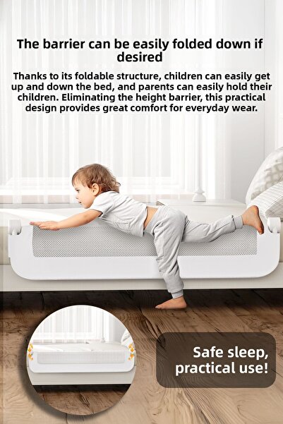 Meleni Baby 180 cm Mega Baby Safety Barrier - Heightened Protective Barrier Folding Bed Rail White