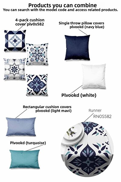 Pilloveland Husă de pernă din piele intoarsa, cu model din ceramică albastră, imprimată pe două fețe