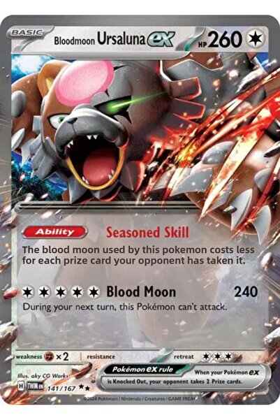 Pokemon TCG Bloodmoon Ursaluna ex 141/167 بطاقة ألعاب نادرة مزدوجة