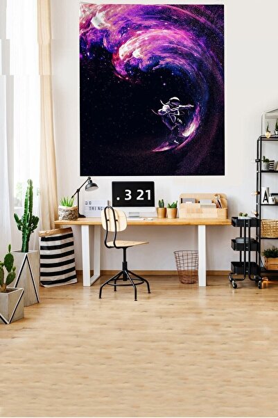 linazaitun Astronaut Surfing in Space Stain Resistant Velvet Fabric Wall Clot...