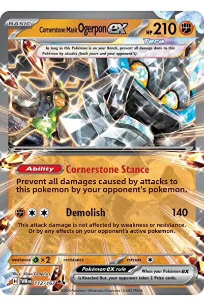 Pokemon TCG قناع الحجر الأساس Ogerpon ex 112/167 بطاقة ألعاب نادرة مزدوجة