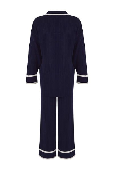 Trendyol Modest Navy Blue Piping Knitwear Sweater Pants Top and Bottom Set Tctaw25Us00015