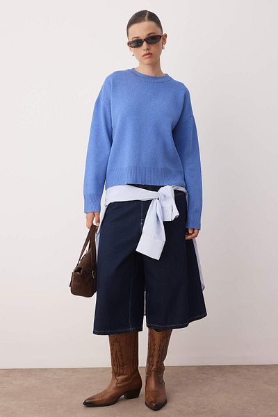 Trendyol Collection Saks Viscose Content Wide Fit Basic Knitwear Sweater Twoaw26Kz00127