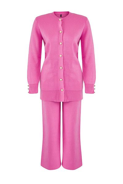 Trendyol Modest Pink Pearl Button Knitwear Bottom-Top Suit Tctaw25Us00035