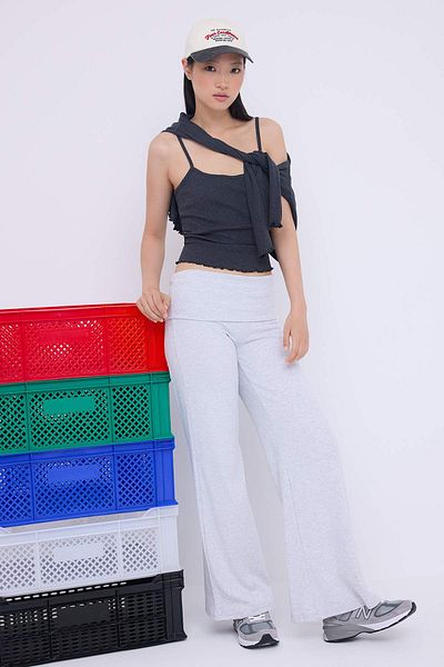 Trendyol Collection Teen Gray Melange Folded Waist Wideleg/Wide Leg Pants Twoaw26Pl00019