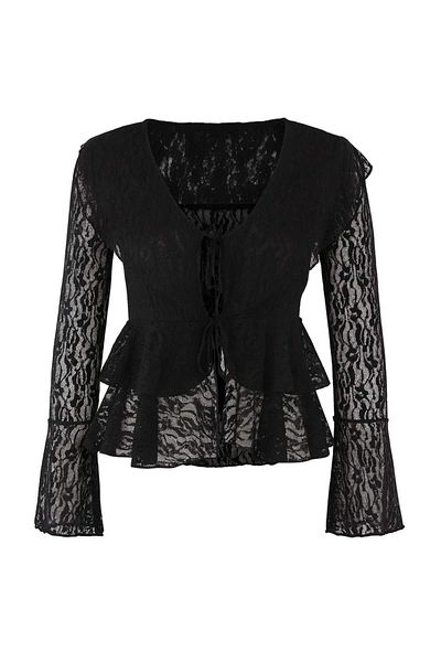 Trendyol Collection Black Flounced Lace Party Blouse Tpraw26Bz00002