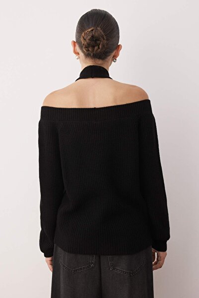 Trendyol Collection Black Collar Detailed Crop/Short Knitwear Sweater Twoaw26Kz00105