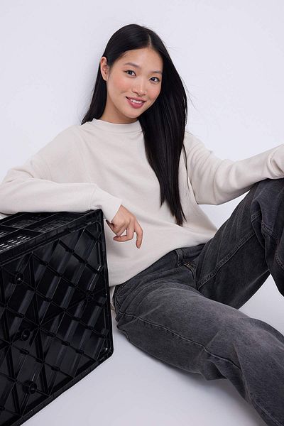 Trendyol Collection Stone Oversize/Loose Cut Crew Neck Thick/Knitted Sweatshirt with Fleece Inside Twoaw26Sw00029