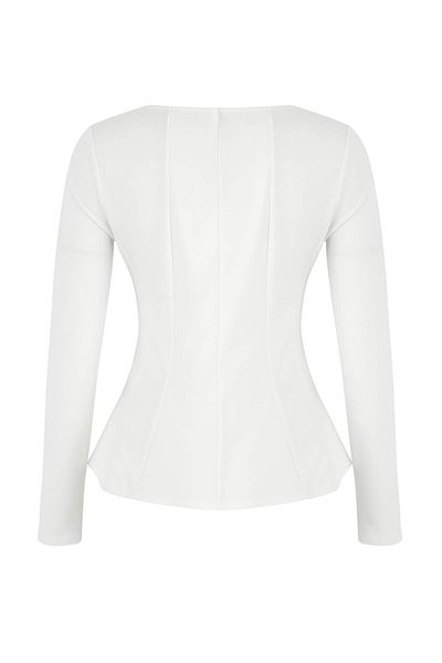 Trendyol Collection Ecru Boat Neck Peplum/Waist Sitting Regular Size Knitted Blouse Twoaw26Bz00166