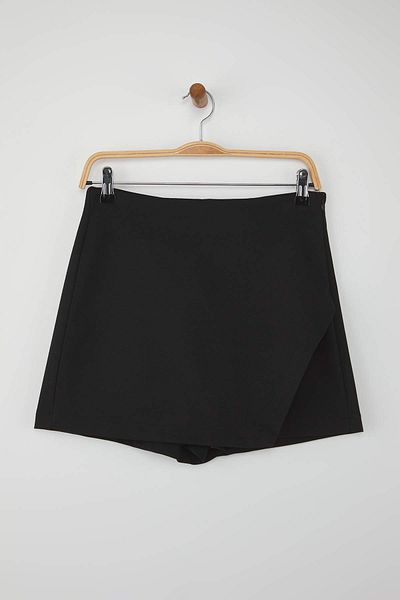 Trendyol Collection Black Zipper Asymmetrical Detail Bodycone/Fitted Stretchy Mini Skirt Twoaw26Et00019