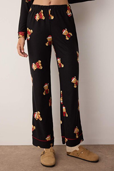 Trendyol Collection Black Teddy Bear New Year's Themed Piping Knitted Pajama Set Thmaw26Pt00043