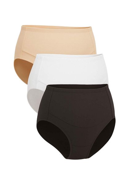 Trendyol Collection Black-White-Tan 3-Piece Lycra Combed Single Jersey Hipster Plain Hipster Panties Thmaw26Ku00010
