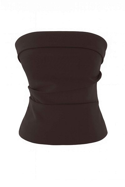 Trendyol Collection Brown Strapless Fitted Draped Woven Blouse Twoss24Bz00348