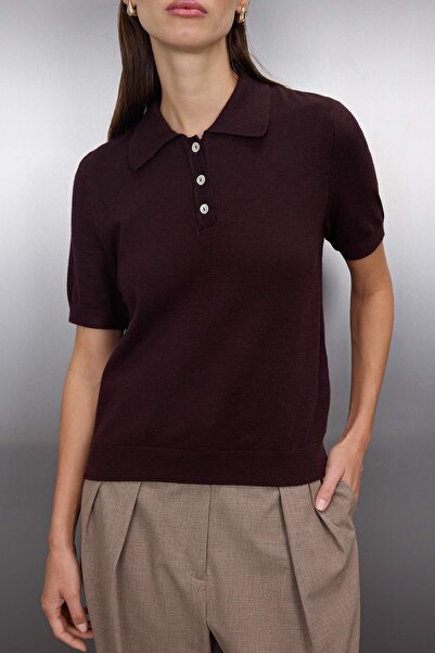 Trendyol Collection Καφέ Polo Neck Premium Νήματα / Πλεκτά με Ειδικά Νήματα Λεπτή Μπλούζα TWOSS25BZ00184