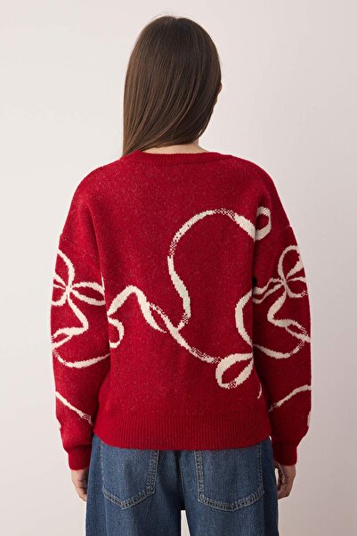 Trendyol Collection Red New Year Themed Soft Textured Glitter Patterned Knitwear Sweater Twoaw26Kz00175