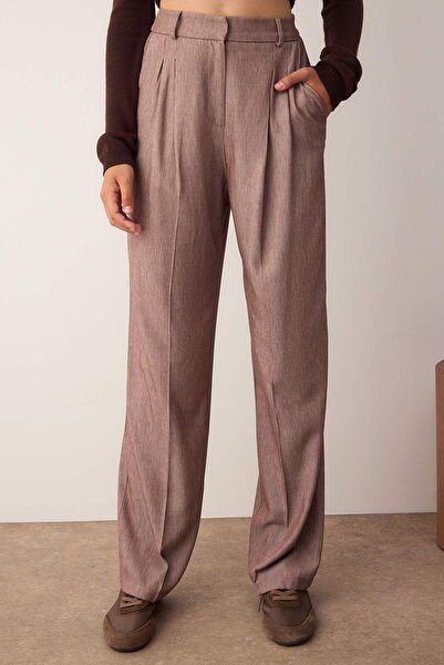 Trendyol Collection Hnědé skládané široké nohavice/široké kalhoty TWOAW26PL00015