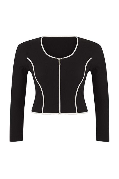 Trendyol Curve Teen Black Contrast Piping Detailed Fitted/Fitted Zipper Collar Stretchy Knitted Blouse