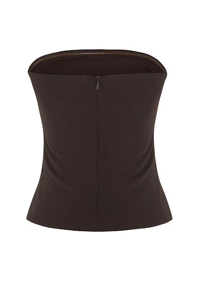 Trendyol Collection Brown Strapless Fitted Draped Woven Blouse Twoss24Bz00348