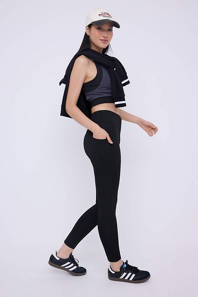 Trendyol Collection Teen Black Diver/Scuba Fabric Waist Binding Detail Full Length Knitted Sports Leggings Thmaw26Ty00004
