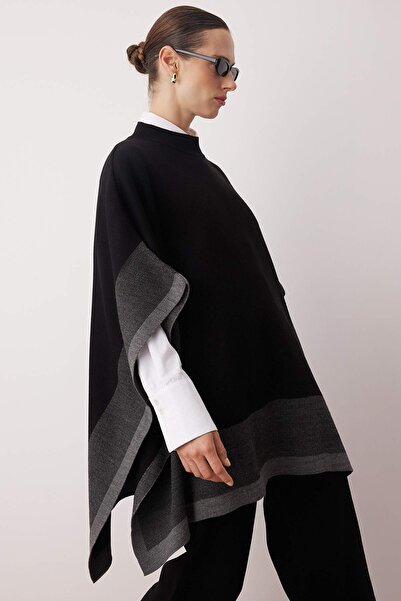 Trendyol Modest Black Color Block Knitwear Poncho Pants Top and Bottom Set Tctaw25Us00018