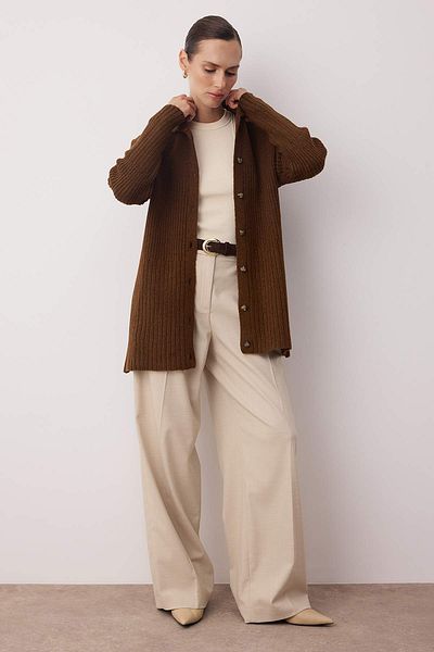 Trendyol Modest Light Brown Buttoned Knitwear Cardigan Tctaw26Th00004