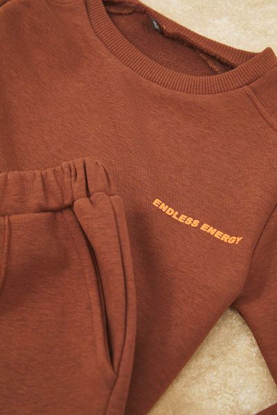 TRENDYOLKIDS Brown*001 Unisex Children's Cotton Plain Oversize Knitted Bottom - Top Set Tkdaw26Au00022
