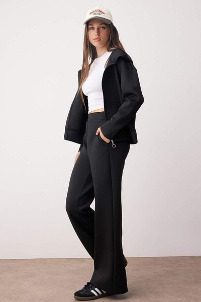 Trendyol Collection Black Diver/Scuba Fabric Knitted Sports Sweatpants Thmaw26Ea00000