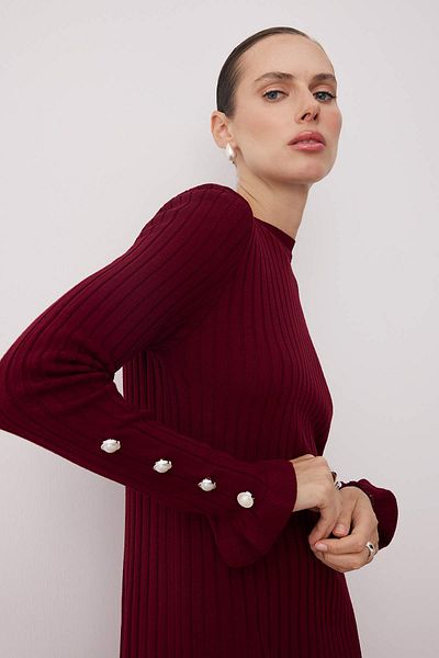 Trendyol Modest Burgundy Skirt Ruffled Knitwear Dress Tctaw25Eb00016