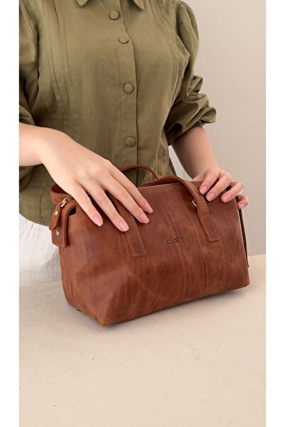 elary Büyük Omuz Çantası Taba Rengi Duffel %100 Hakiki Deri Geniş Hacimli Fer...