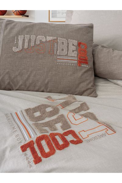 Cotton Box Cool Brown Colored Mood Embroidered Single Ranforce Duvet Cover Set