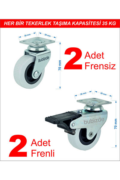 WDM 4 Adet Döner Tablalı 50'lik Masa Dolap Sehpa Raf Mobilya Tekeri 2 Adet Fr...
