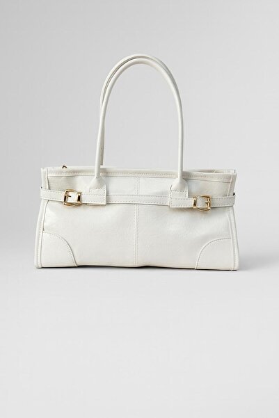 RumyaCollection Geantă albă pentru femei, cu cataramă, cu mâner dublu bretea ...