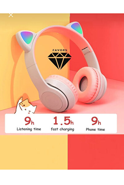 ELROND Lacivert Renk Vilya Kedi Kulağı Detaylı Uyumlu Bluetooth Kablosuz Kulaklık Çocuk Oyuncu Aux Kablo